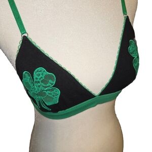 Green and Black Lace Trim Bralette